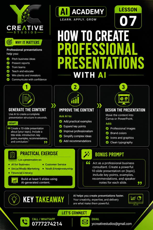 Lesson 07 — How to Create Professional Presentations with AI